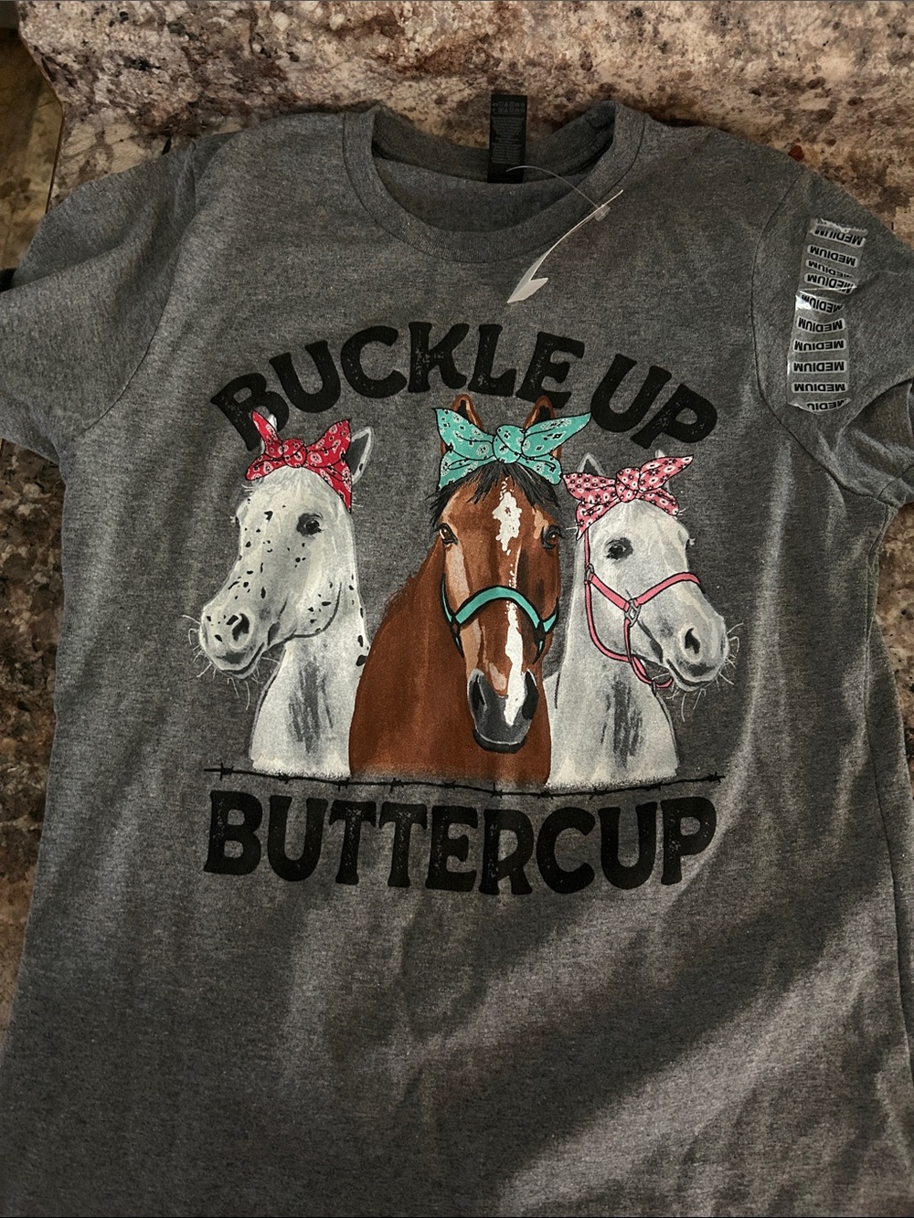 Others Follow Gray 'Buckle Up Buttercup' Horse Graphic Muscle Tee